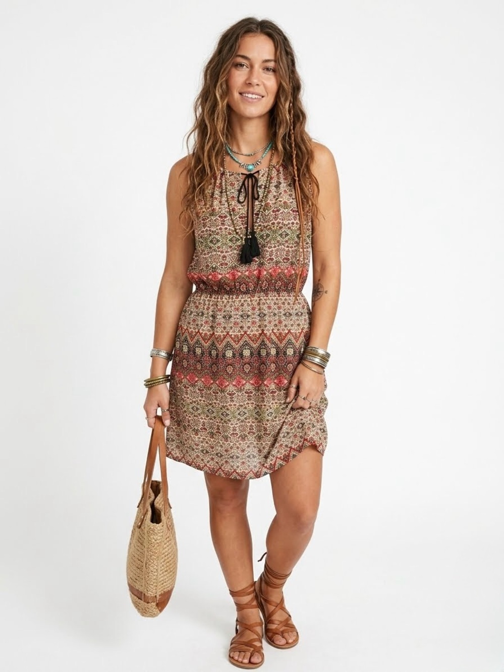Indulge In Style Boho Geometric Tassel Mini Dress Size M Western Cottagecore